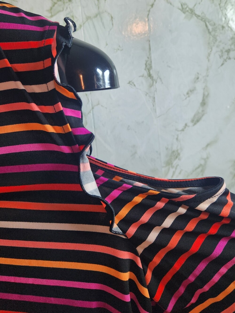 WORTHINGTON Cold Shoulder Striped Polyester Top - Picture 4 of 10
